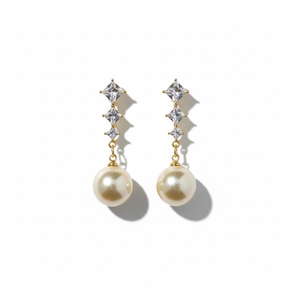 Gold and Pearl Drop Earrings - Picture 2 of 4